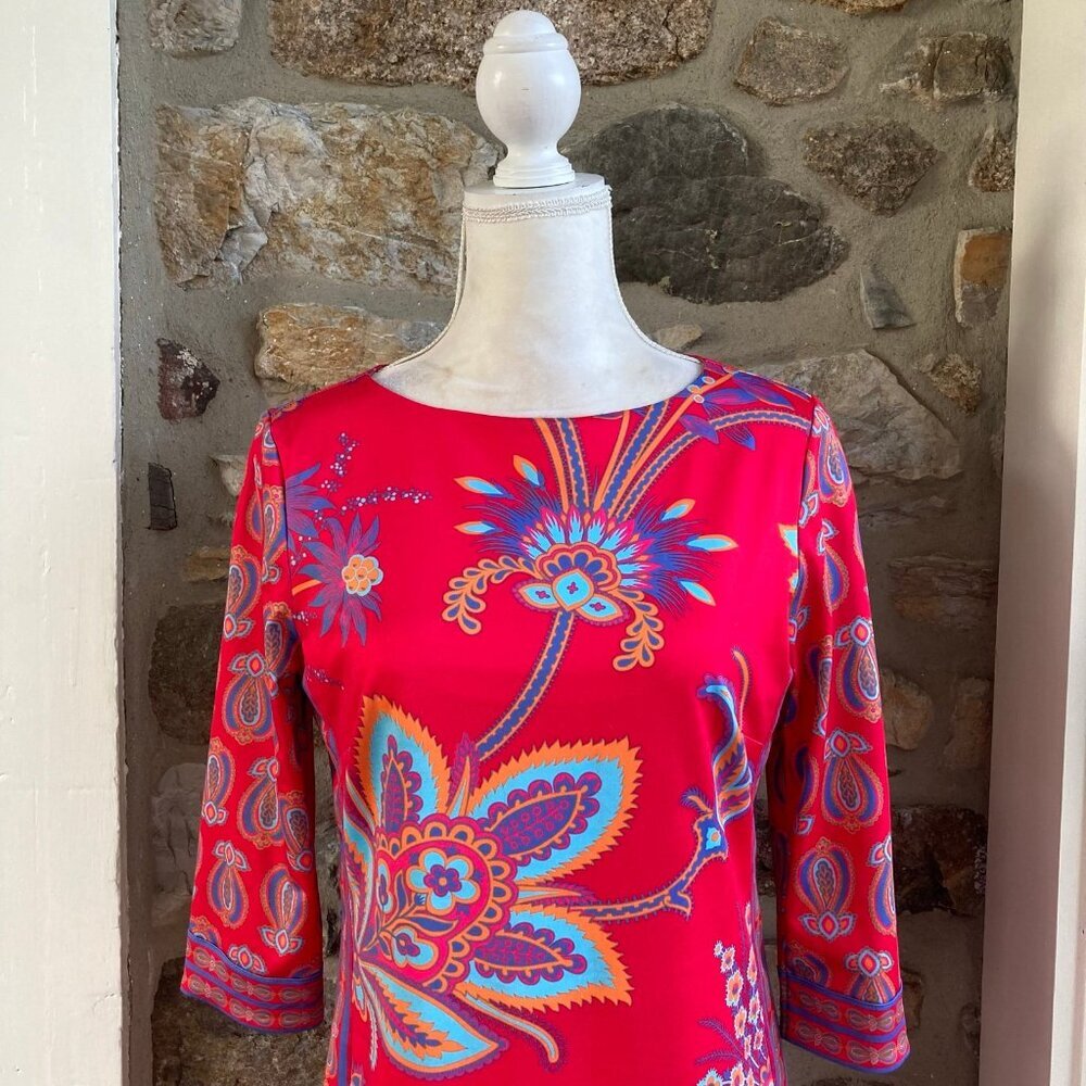 🌟Gretchen Scott Jersey Elemental Dress Queenie‎ Red Floral Womens Small - Picture 5 of 12